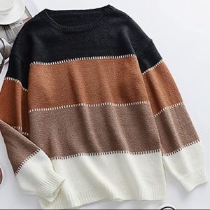 Block patchwork sweater, casual, long sleeve